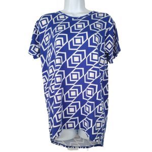 LulaRoe 14 Simply Comfortable Tee Blue White Abstract Short Sleeve Tunic T-shirt